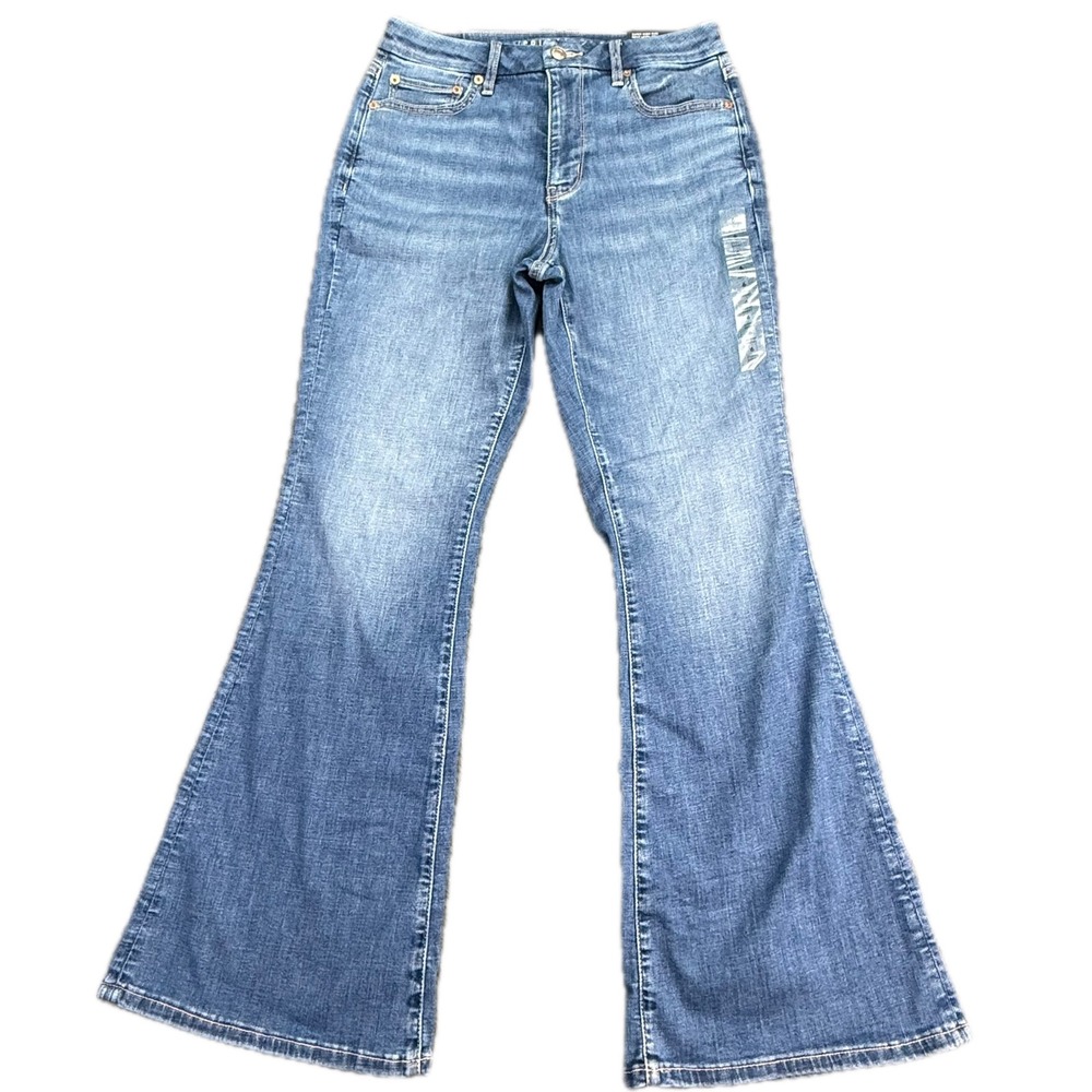 American Eagle Curvy Flare Jeans Womens 6 Short Blue Super High Rise 5880